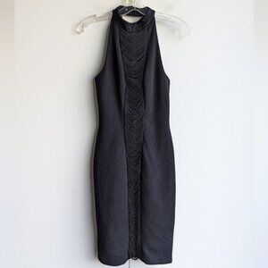 Vintage LoriAnn black halter fringe sheath pencil midi dress